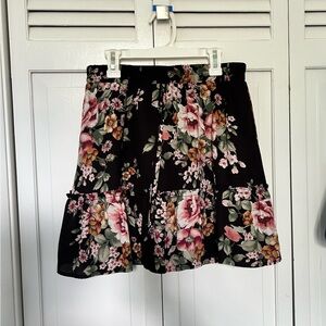 Black Floral Mini Skater Skirt Size Small